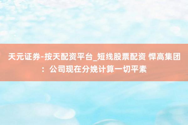 天元证券-按天配资平台_短线股票配资 悍高集团：公司现在分娩计算一切平素