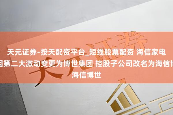 天元证券-按天配资平台_短线股票配资 海信家电：因第二大激动变更为博世集团 控股子公司改名为海信博世