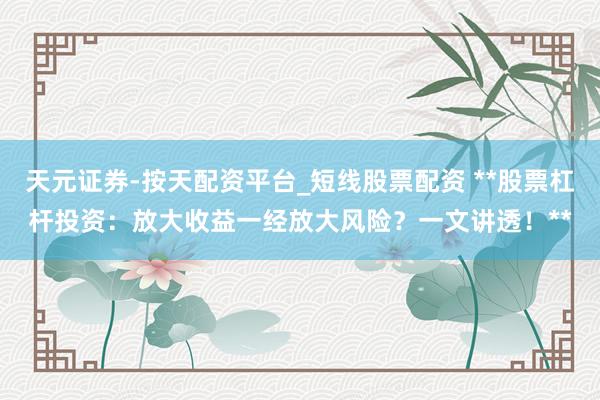 天元证券-按天配资平台_短线股票配资 **股票杠杆投资：放大收益一经放大风险？一文讲透！**